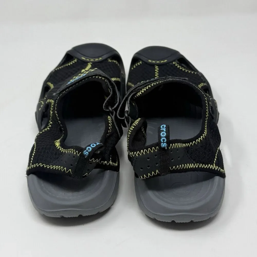 Crocs Swiftwater Mesh Deck Sandals Shoes Mens 8 Black Fisherman Water Comfort